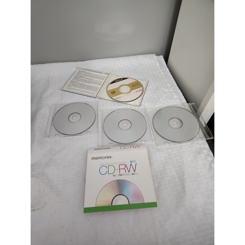 Mixed Blank CD Lot Memorex CD-RW 700MB 80min and TDK CD-R74 650MB with Cases